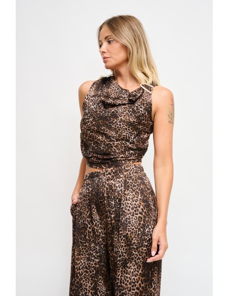 Luipaardprint top van viscose met gedrapeerde halslijn Maryley