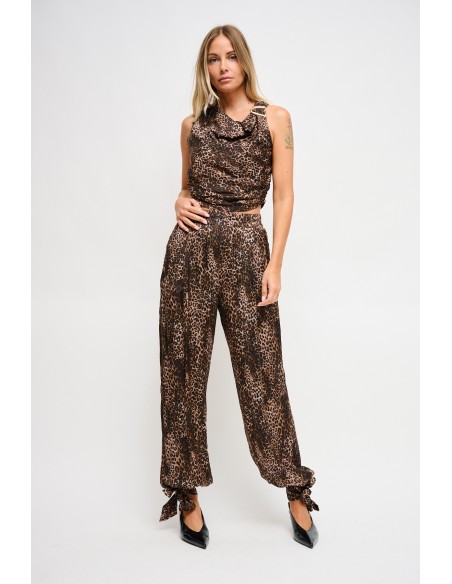 Luipaardprint top van viscose met gedrapeerde halslijn Maryley