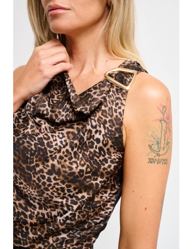 Luipaardprint top van viscose met gedrapeerde halslijn Maryley
