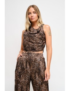 Luipaardprint top van viscose met gedrapeerde halslijn Maryley