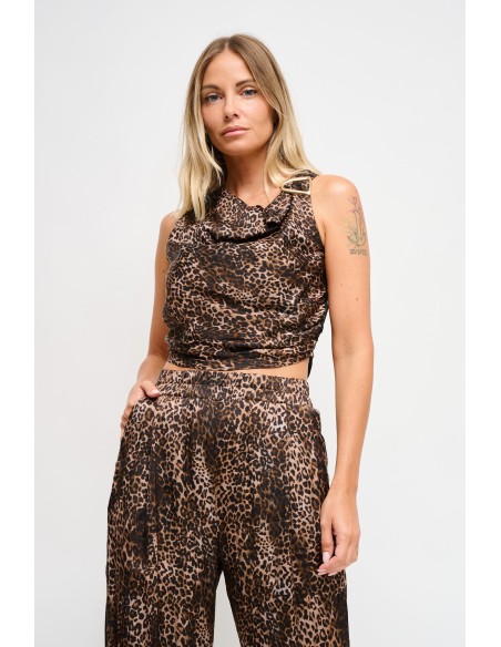 Luipaardprint top van viscose met gedrapeerde halslijn Maryley