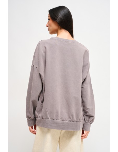 Sweatshirt en coton avec imprimé et strass Maryley