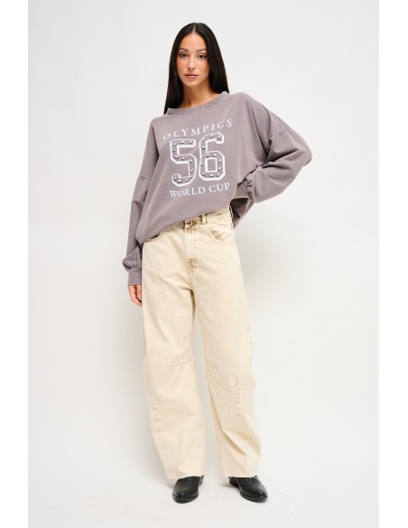 Katoenen sweater met print en strass-steentjes van Maryley