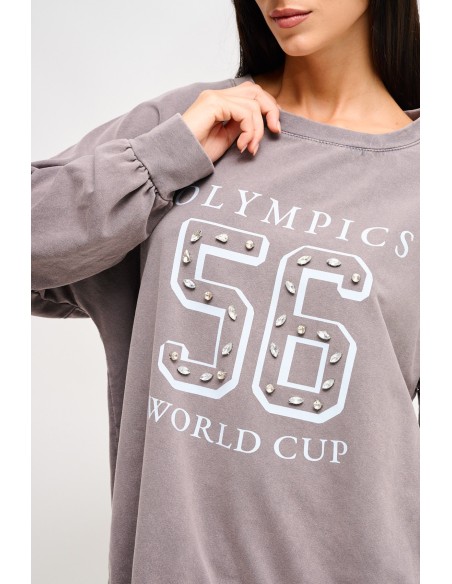 Sweatshirt en coton avec imprimé et strass Maryley