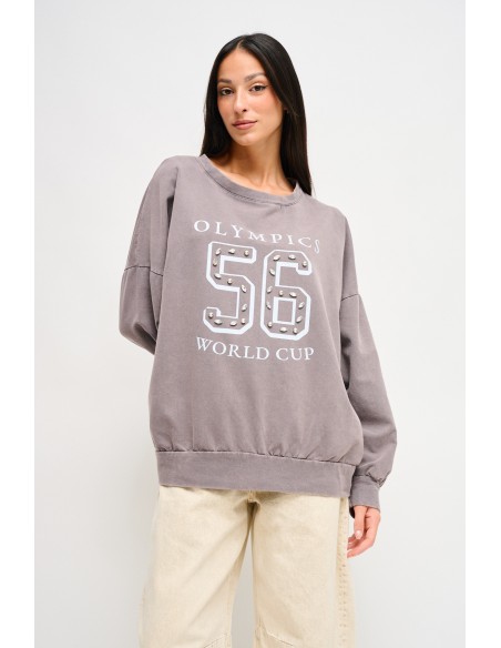 Katoenen sweater met print en strass-steentjes van Maryley
