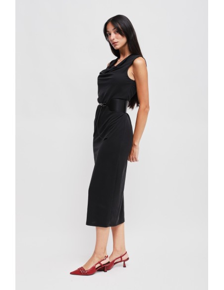 Robe fourreau à encolure drapée et ceinture Maryley