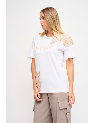 Maryley T-shirt met print en kanten inzetstukken