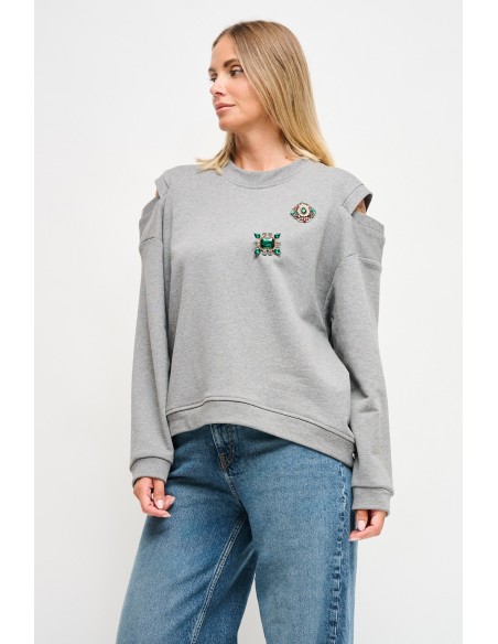 Sweatshirt avec découpe sur les épaules et broches Maryley Jewellery