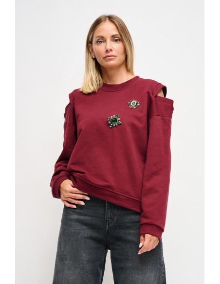 Sweatshirt met uitsparingen op de schouders en juweelspeldjes Maryley