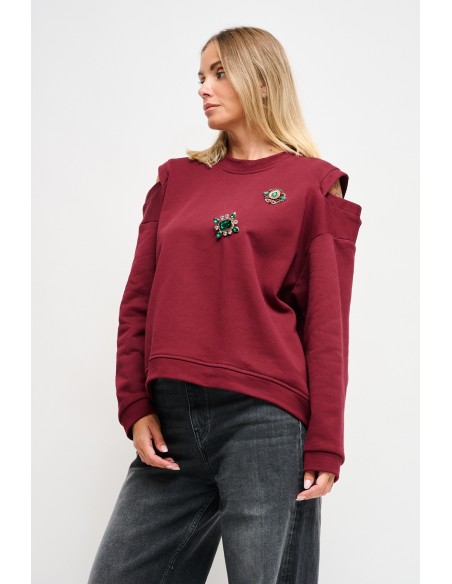 Sweatshirt met uitsparingen op de schouders en juweelspeldjes Maryley