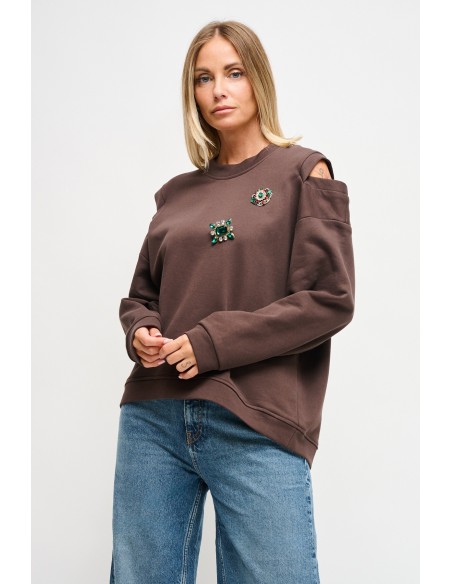 Sweatshirt avec découpe sur les épaules et broches Maryley Jewellery