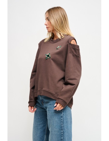 Sweatshirt avec découpe sur les épaules et broches Maryley Jewellery