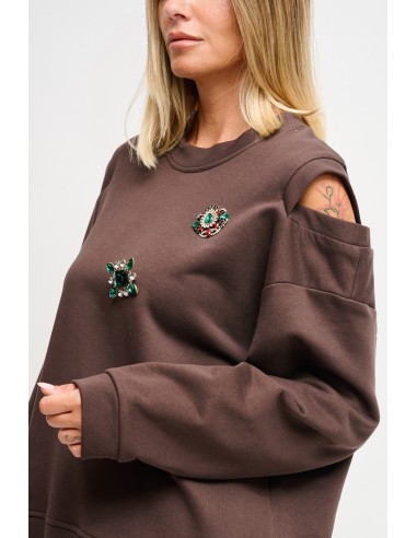 Sweatshirt avec découpe sur les épaules et broches Maryley Jewellery