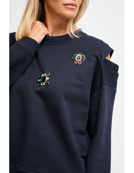 Sweatshirt met uitsparingen op de schouders en juweelspeldjes Maryley