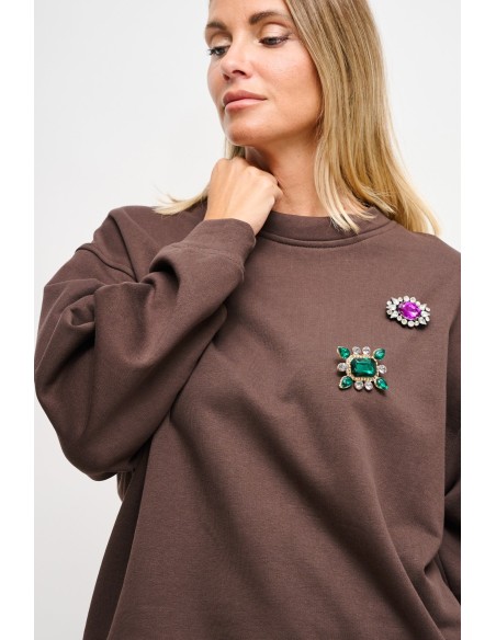 Katoenen sweater met sieradenbroches Maryley