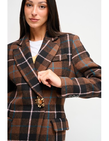 Veste à carreaux en drap avec broche Maryley