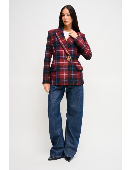 Veste à carreaux en drap avec broche Maryley