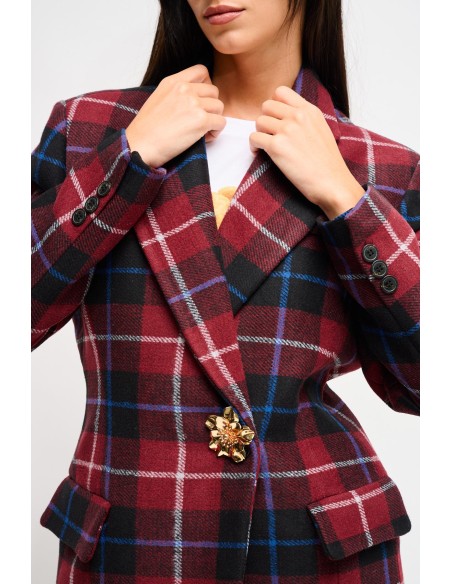 Veste à carreaux en drap avec broche Maryley