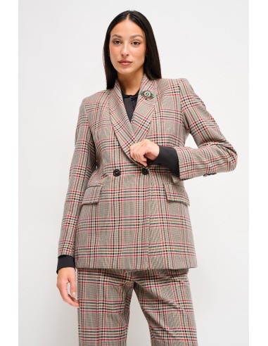 Veste à carreaux croisée avec broche Maryley
