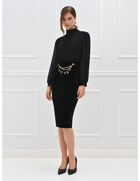 2 Piece Georgette Top and Velvet Skirt With Chains And Charms Effect Dress Rinascimento