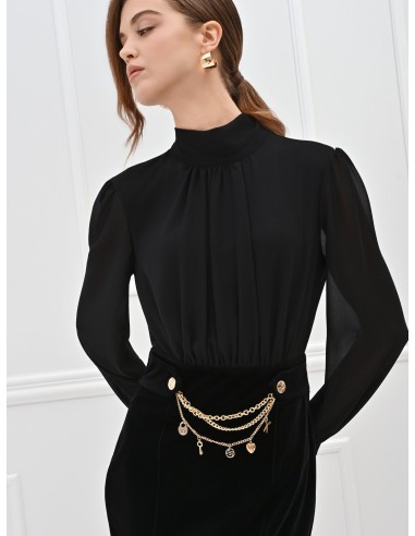 2 Piece Georgette Top and Velvet Skirt With Chains And Charms Effect Dress Rinascimento