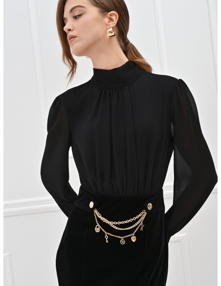 2 Piece Georgette Top and Velvet Skirt With Chains And Charms Effect Dress Rinascimento