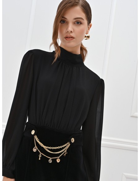 2 Piece Georgette Top and Velvet Skirt With Chains And Charms Effect Dress Rinascimento