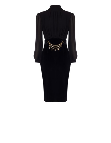 2 Piece Georgette Top and Velvet Skirt With Chains And Charms Effect Dress Rinascimento