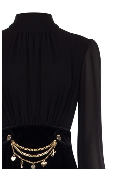 2 Piece Georgette Top and Velvet Skirt With Chains And Charms Effect Dress Rinascimento