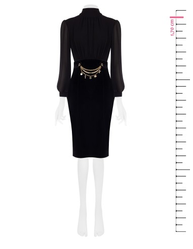 2 Piece Georgette Top and Velvet Skirt With Chains And Charms Effect Dress Rinascimento