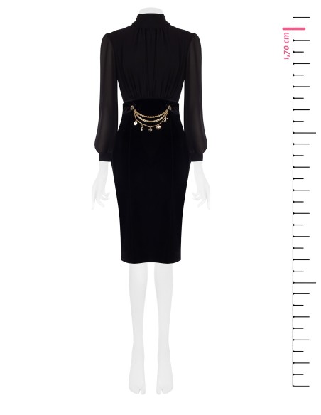 2 Piece Georgette Top and Velvet Skirt With Chains And Charms Effect Dress Rinascimento