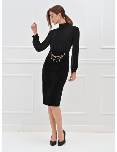 2 Piece Georgette Top and Velvet Skirt With Chains And Charms Effect Dress Rinascimento