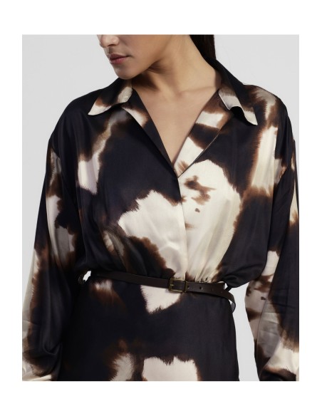Robe longue à imprimé fantaisie avec ceinture et col Dixie