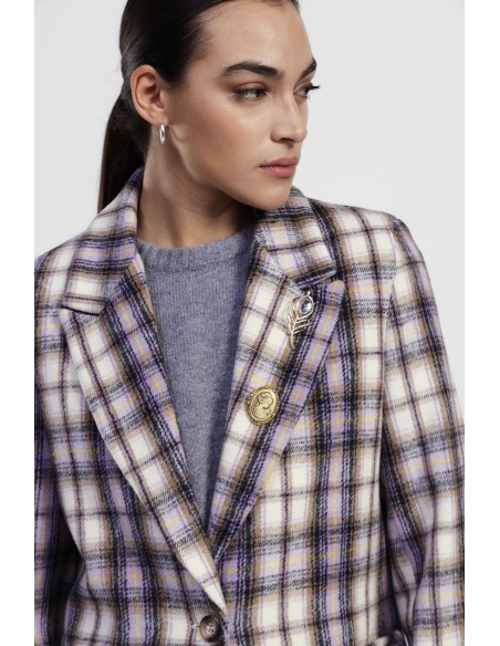 Blazer à carreaux avec poches à rabat et boutons bijoux Dixie