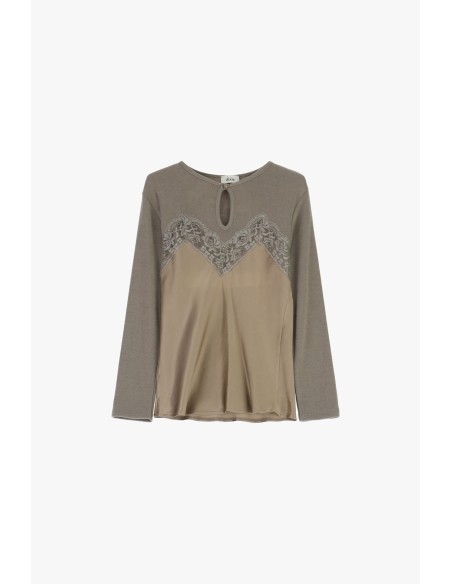 Pull à empiècement en dentelle et col goutte d’eau Dixie