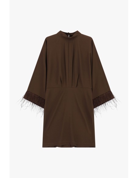 Robe courte à manches amples et empiècements en plumes Dixie