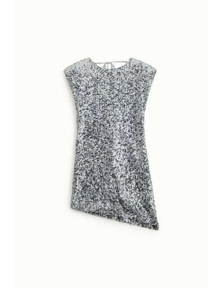 Robe courte asymétrique à paillettes avec épaules structurées Dixie