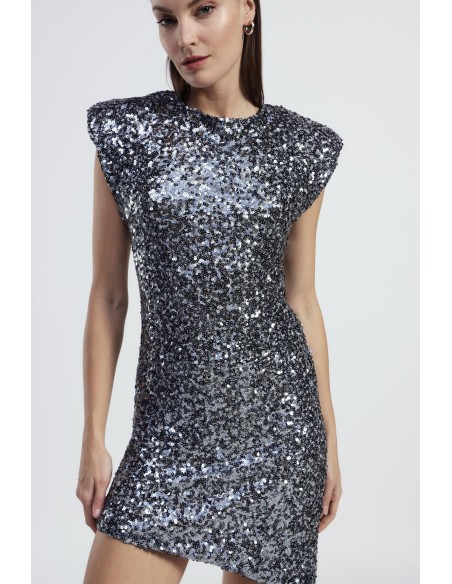 Robe courte asymétrique à paillettes avec épaules structurées Dixie