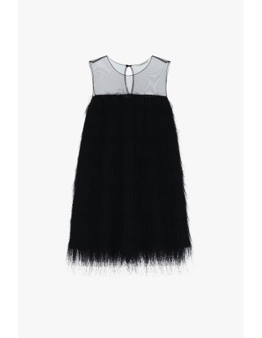 Robe courte avec empiècement transparent et franges Dixie