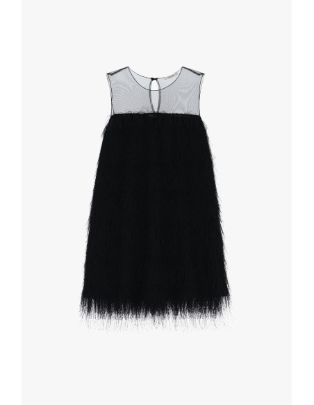 Robe courte avec empiècement transparent et franges Dixie