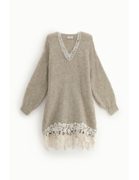 Robe courte en dentelle à manches longues Dixie