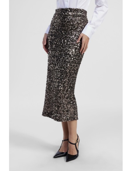 Dixie midi-rok met hoge taille en pailletten