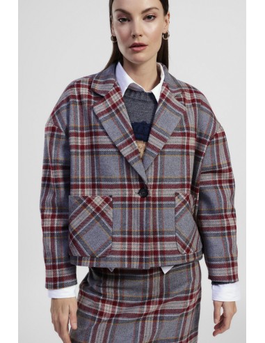 Blazer court à carreaux avec poches plaquées Dixie