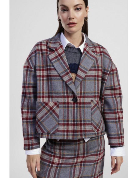 Blazer court à carreaux avec poches plaquées Dixie