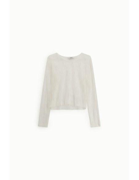 Dixie T-shirt met lange mouwen van geborduurde tule
