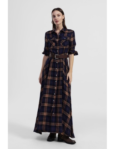 Robe longue à carreaux avec ceinture et poches Dixie