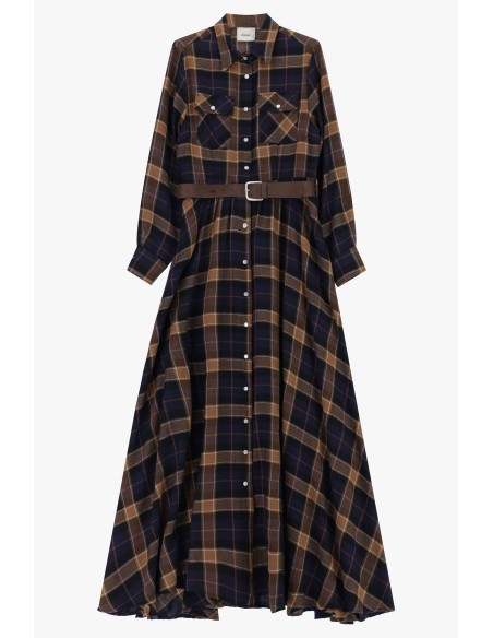 Robe longue à carreaux avec ceinture et poches Dixie