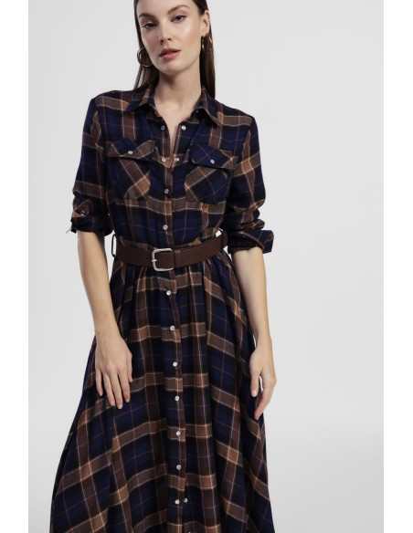 Robe longue à carreaux avec ceinture et poches Dixie