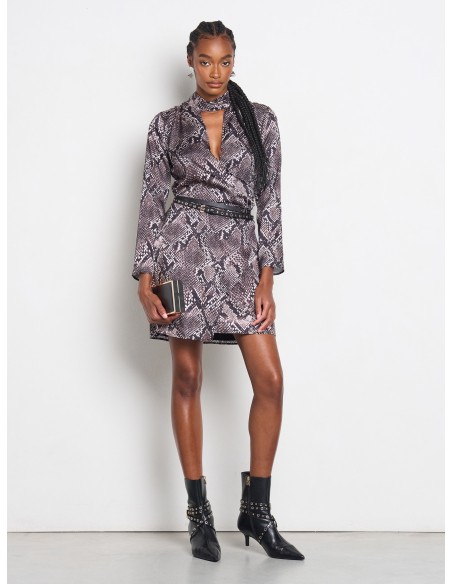 Robe courte évasée en satin effet python avec décolleté croisé Rinascimento