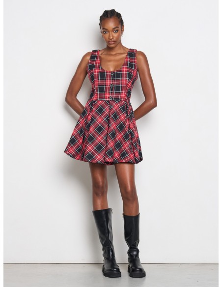 Robe courte évasée en tartan avec fil lurex à effet pailleté Rinascimento